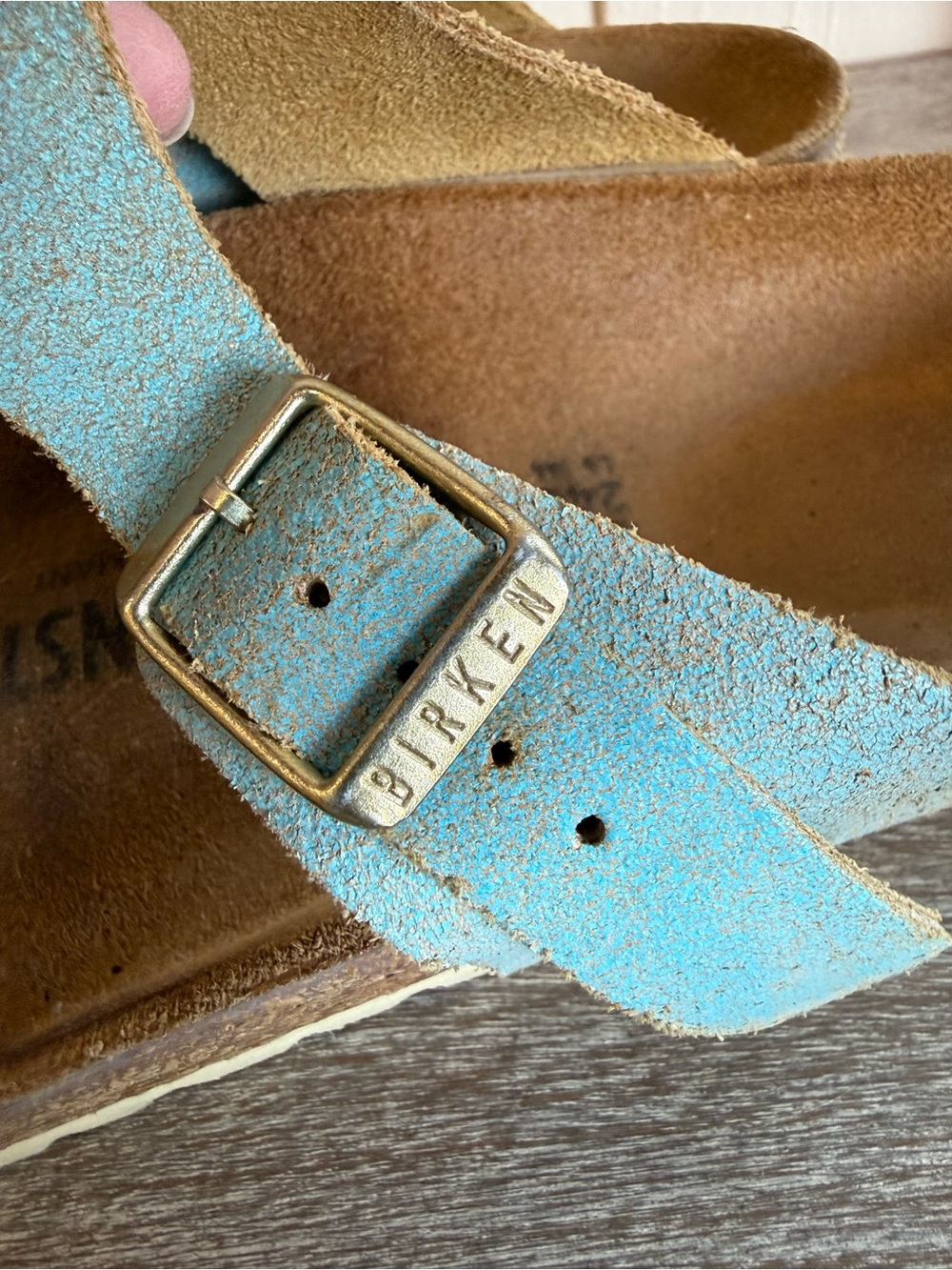 Birkenstock Gizeh Washed Metallic Aqua Leather Sandals Size 37 US 6 6.5 Narrow - Picture 8 of 16